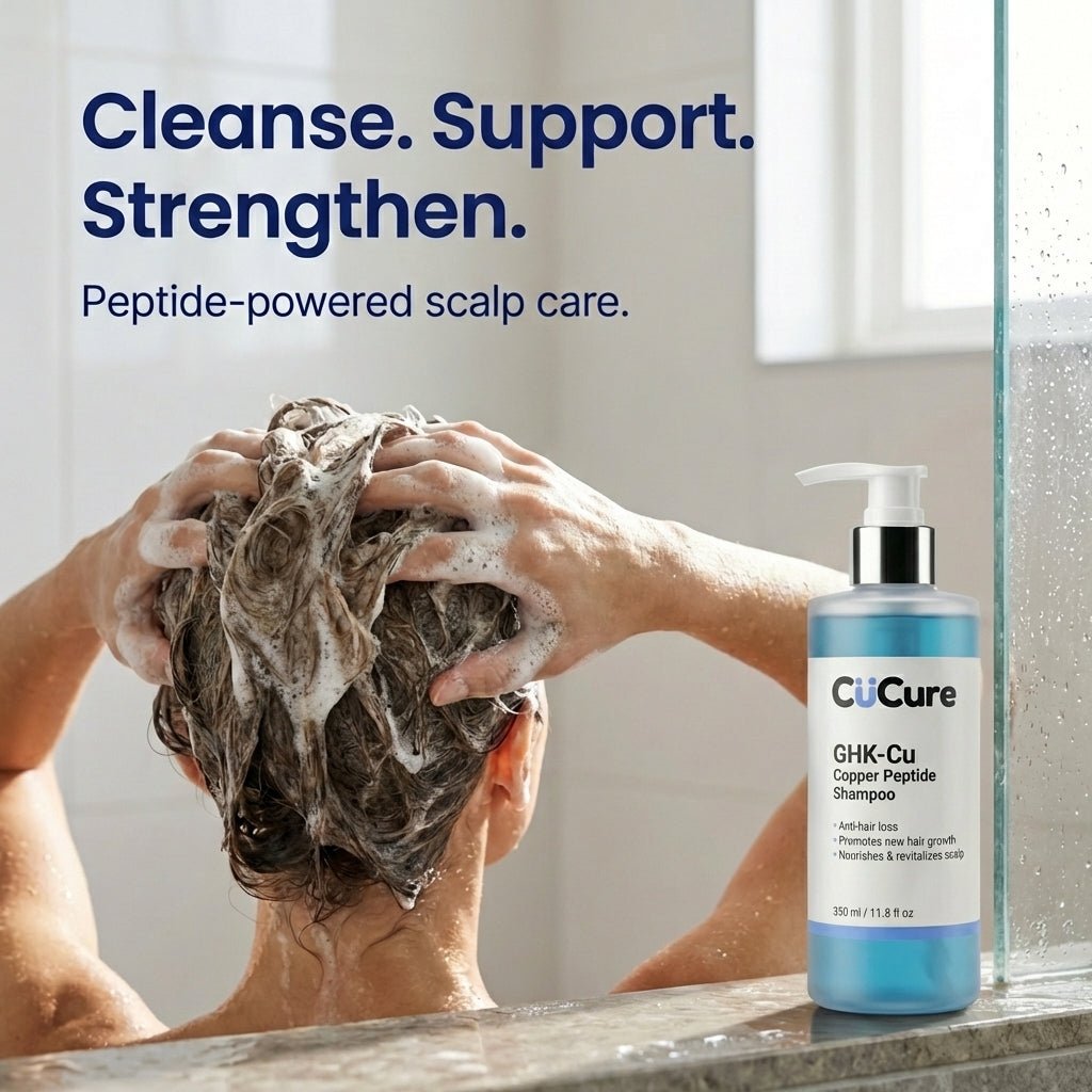 Copper peptide scalp shampoo supporting healthy scalp cleansing