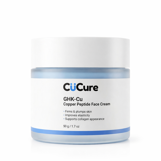 CuCure GHK-Cu 1% copper peptide face cream moisturiser jar on white background