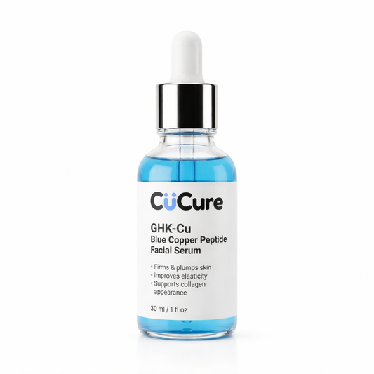 CuCure GHK-Cu 1% copper peptide face serum skincare bottle on white background