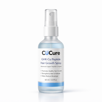 CuCure GHK-Cu copper peptide hair growth spray bottle on white background