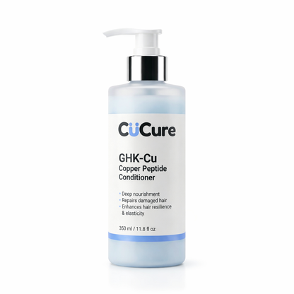 CuCure GHK-Cu copper peptide scalp conditioner bottle on white background