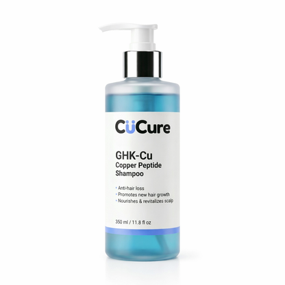 CuCure GHK-Cu copper peptide scalp shampoo bottle on white background