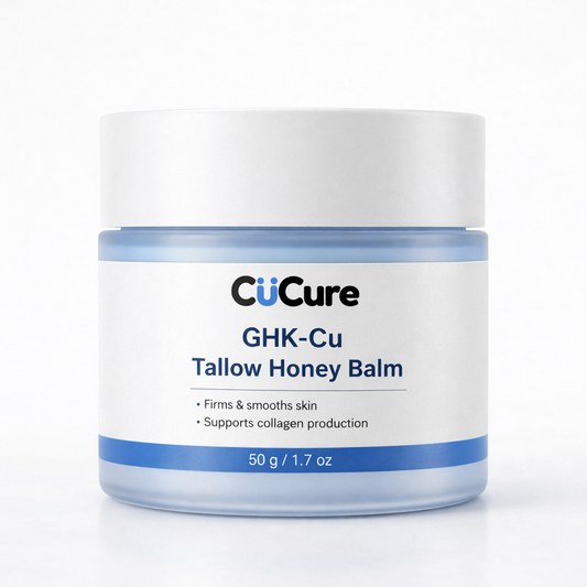 CuCure GHK-Cu copper peptide tallow balm cream skincare jar on white background
