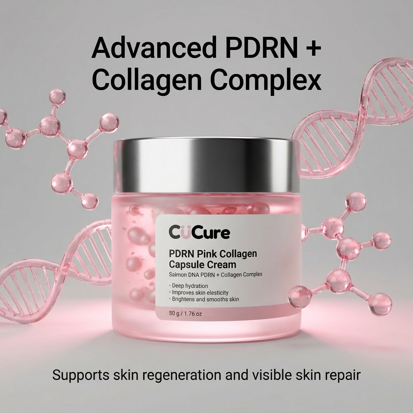 CuCure PDRN pink collagen capsule cream product packaging