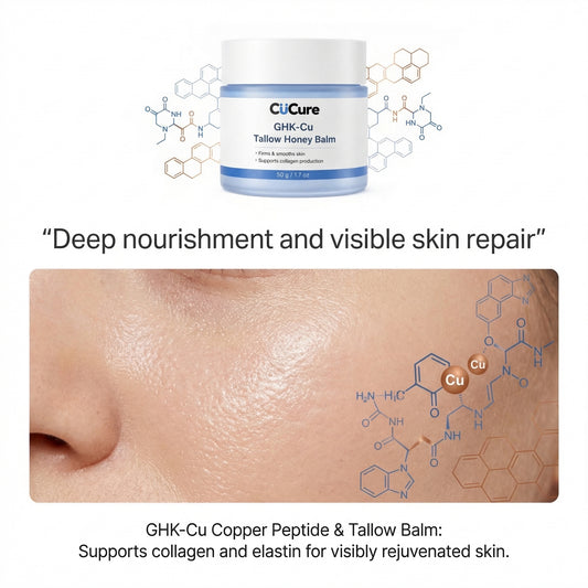GHK-Cu copper peptide balm texture showing rich tallow skincare formula