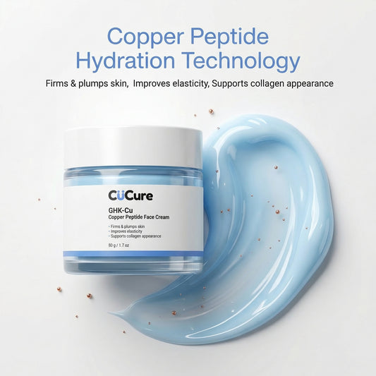 GHK-Cu copper peptide cream texture showing hydrating skincare formula